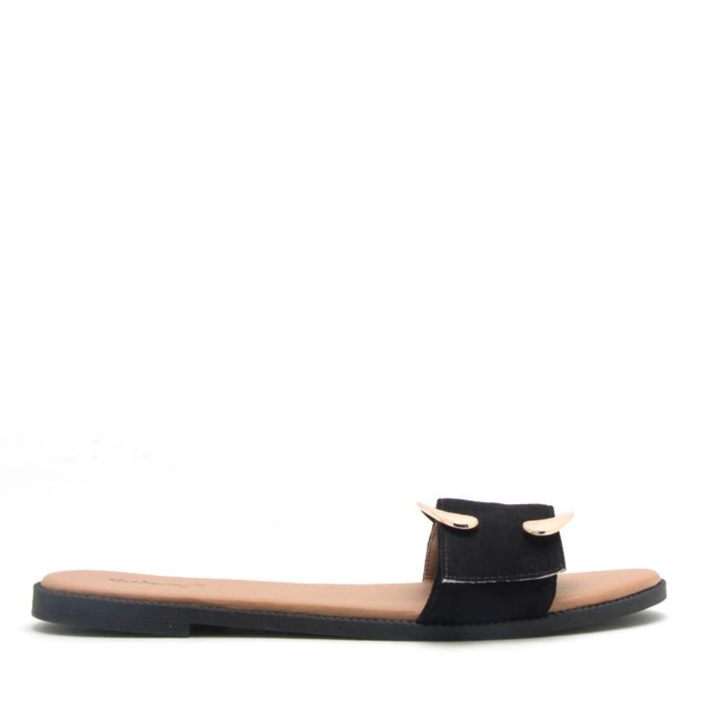 Faux Suede Gold Buckle Sandals - Picture 6 of 10